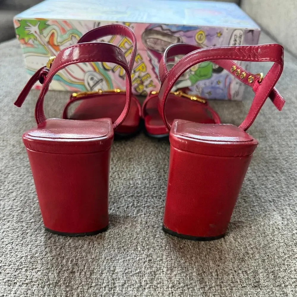 Jeffrey Campbell Lively Red Leather Horsebit Sandal Heels Size 8